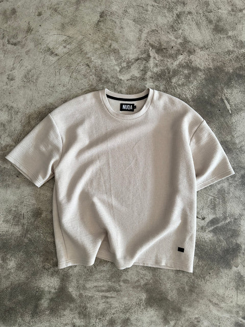 Cropped Textured Tee - Beige