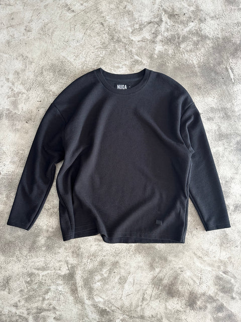 Long Sleeve Cropped Textured Sweater - Negro