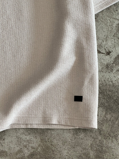Cropped Textured Tee - Beige