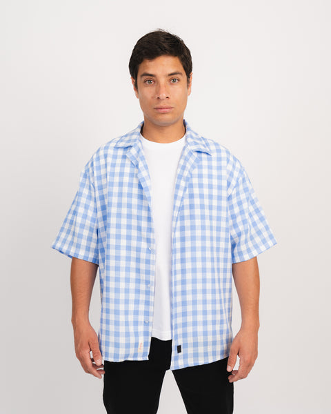Check Linen Shirt - Celeste