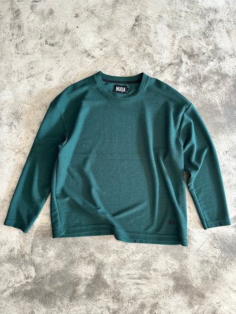 Long Sleeve Cropped Textured Sweater - Verde