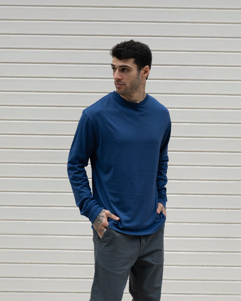Premium Pima Long Sleeve Tee - Mykonos Blue