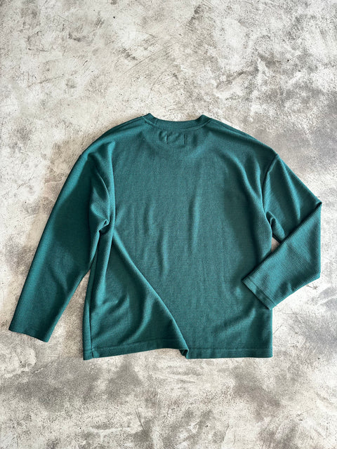 Long Sleeve Cropped Textured Sweater - Verde