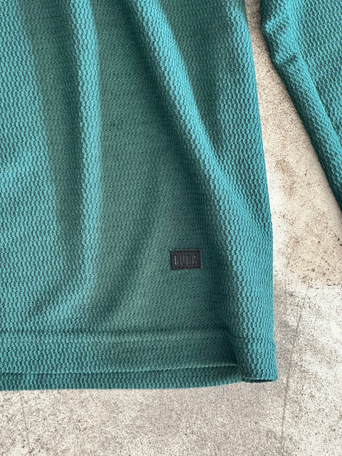 Long Sleeve Cropped Textured Sweater - Verde