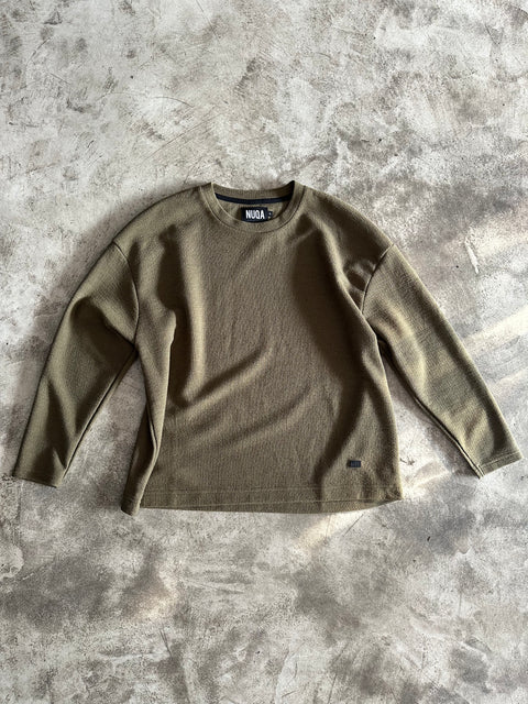 Long Sleeve Cropped Textured Sweater - Olivo