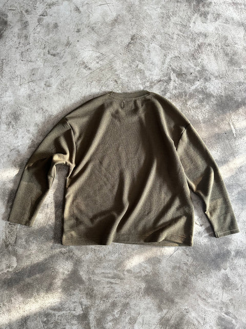 Long Sleeve Cropped Textured Sweater - Olivo