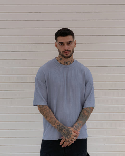 Cropped Textured Tee - Steel