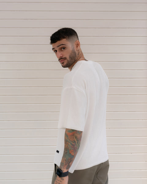 Cropped Textured Tee - White