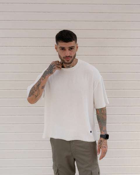 Cropped Textured Tee - White