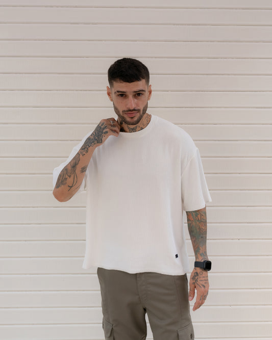 Cropped Textured Tee - Blanco