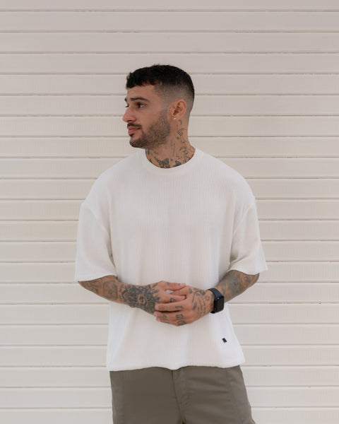 Cropped Textured Tee - White