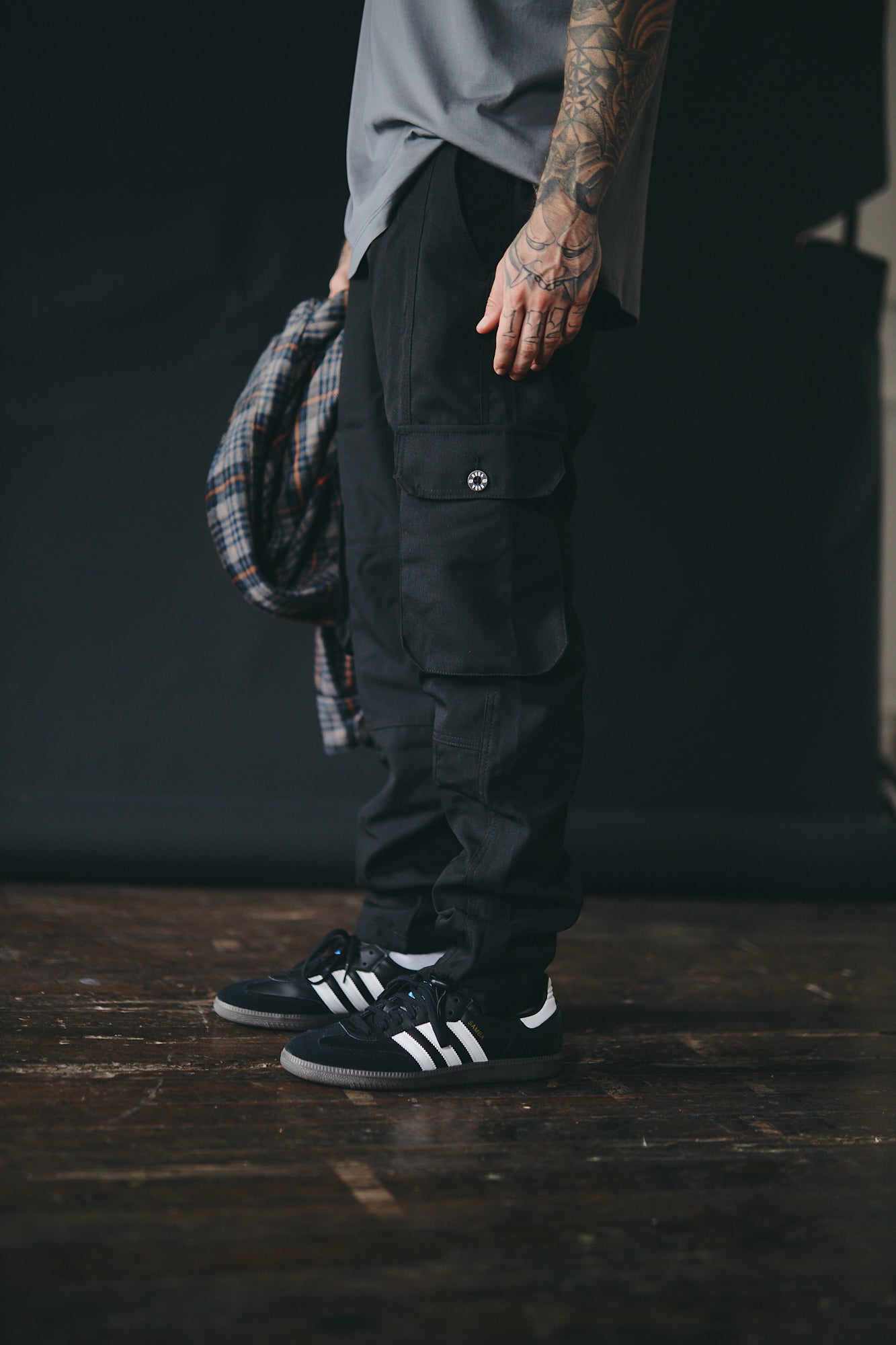  CJQJPNZ Streetwear - Pantalones cargo negros para