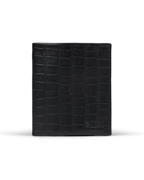 Slim Leather Wallet - Negro Cocodrilo/Rojo