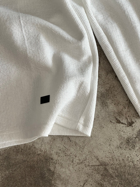 Long Sleeve Cropped Textured Sweater - Blanco