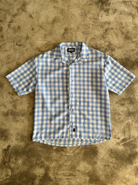 Check Linen Shirt - Celeste