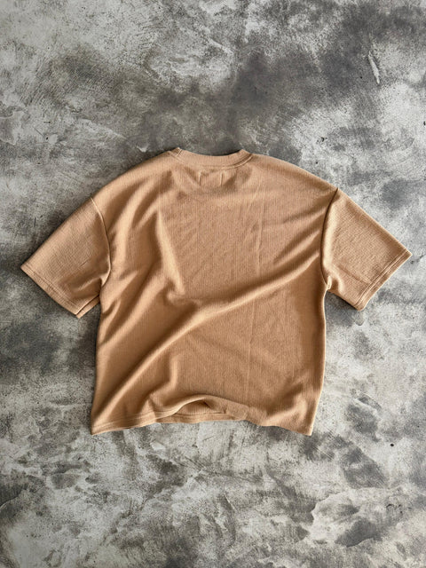Cropped Textured Tee - Camel