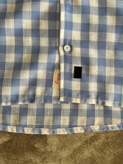 Check Linen Shirt - Celeste