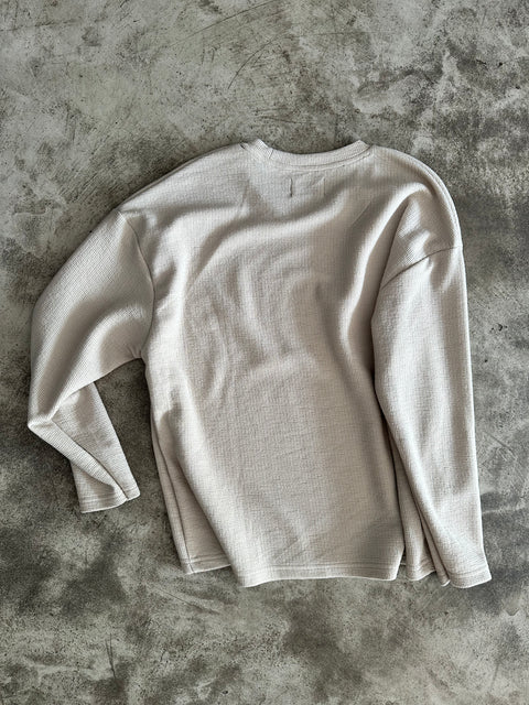 Long Sleeve Cropped Textured Sweater - Beige