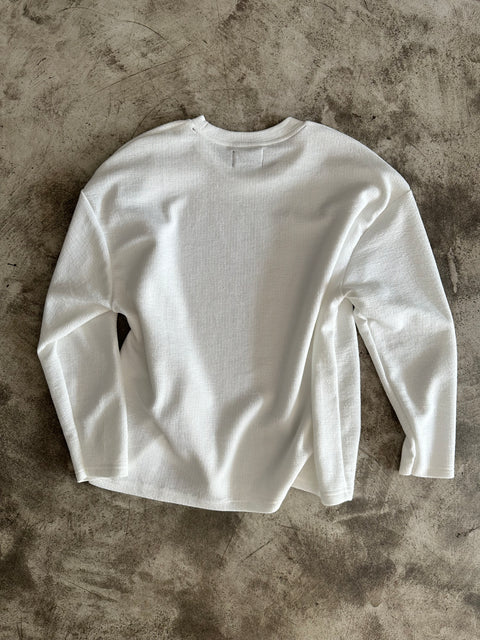 Long Sleeve Cropped Textured Sweater - Blanco