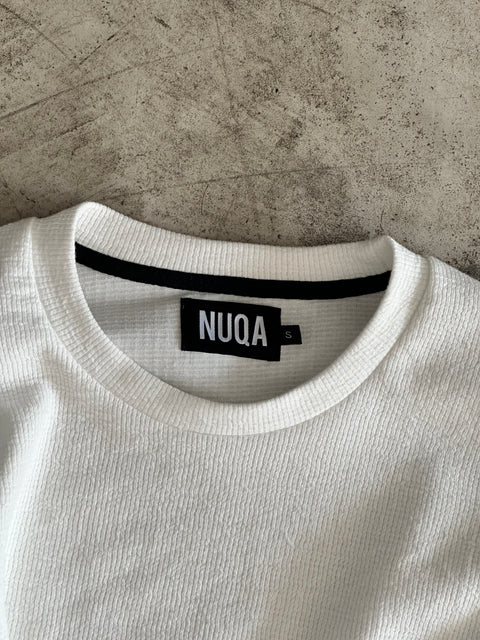 Long Sleeve Cropped Textured Sweater - Blanco