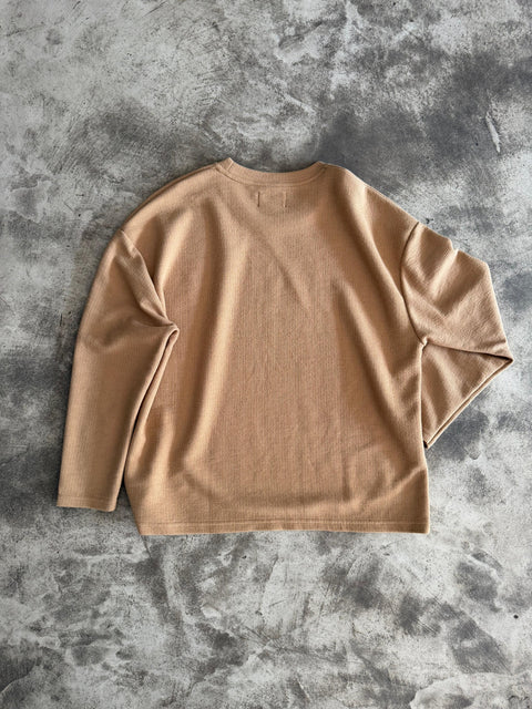 Long Sleeve Cropped Textured Sweater - Camel