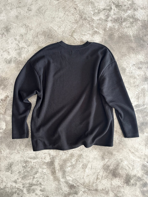 Long Sleeve Cropped Textured Sweater - Negro