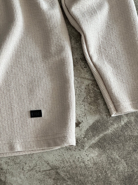 Long Sleeve Cropped Textured Sweater - Beige