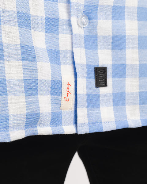 Check Linen Shirt - Celeste