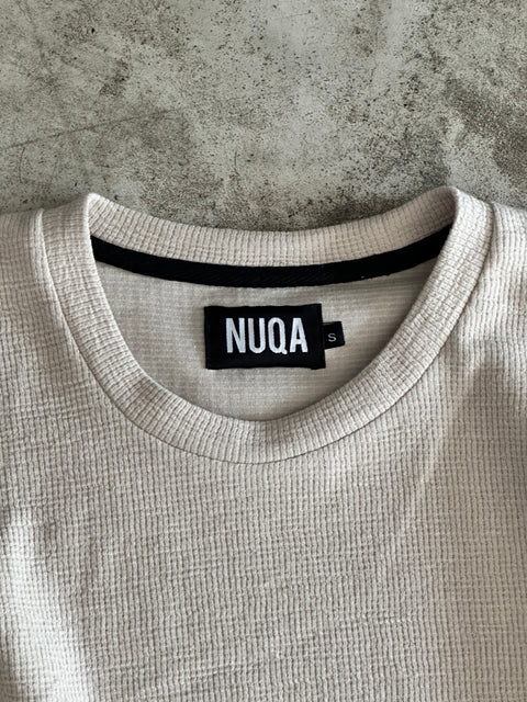 Long Sleeve Cropped Textured Sweater - Beige