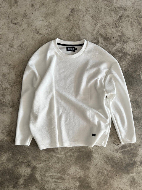 Long Sleeve Cropped Textured Sweater - Blanco