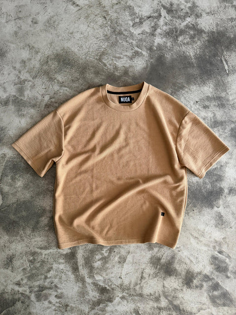 Cropped Textured Tee - Camel