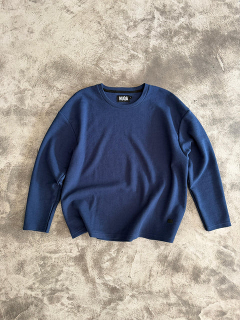 Long Sleeve Cropped Textured Sweater - Acero