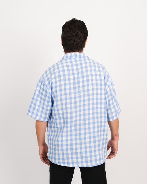 Check Linen Shirt - Celeste