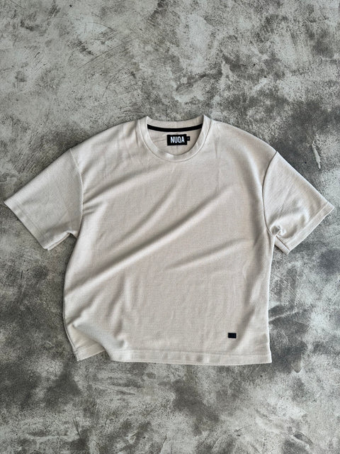 Cropped Textured Tee - Beige