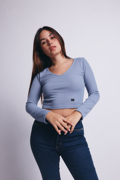 Slim V Long Sleeve Waffer Top - Lavanda