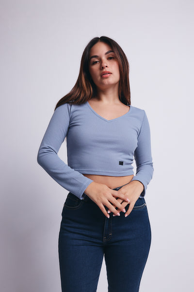 Slim V Long Sleeve Waffer Top - Lavanda