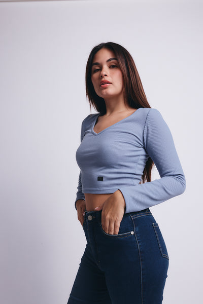 Slim V Long Sleeve Waffer Top - Lavanda