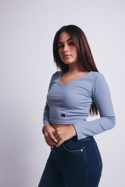 Slim V Long Sleeve Waffer Top - Lavanda