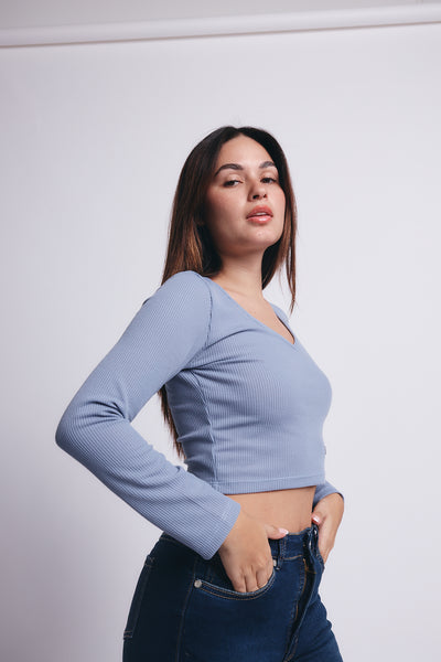 Slim V Long Sleeve Waffer Top - Lavanda