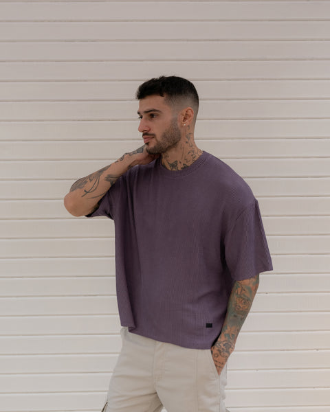 Cropped Textured Tee - Grape