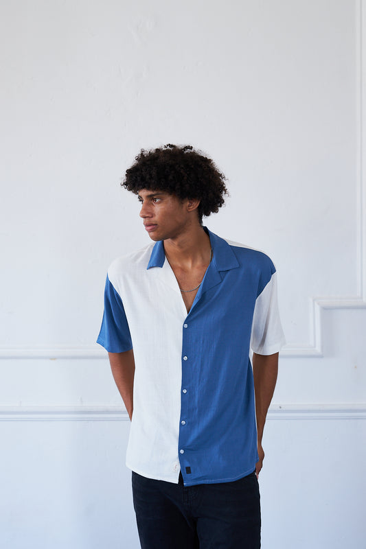 Ibiza Vintage Linen Shirt - Azul/Blanco