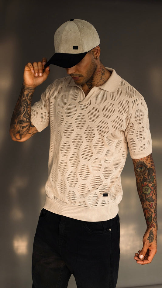 Hexagon Polo Shirt - Beige