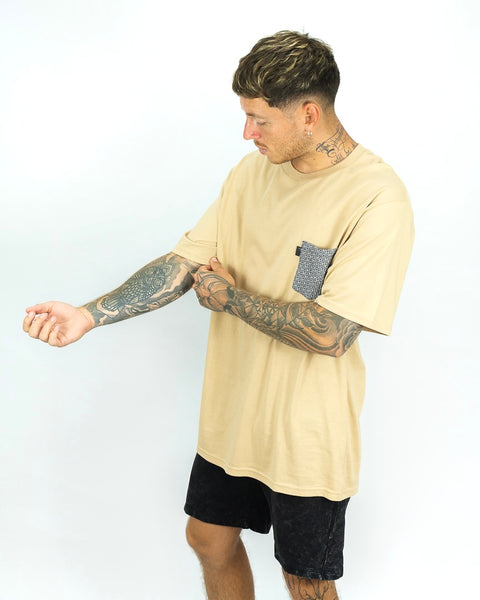 Oversized Ibiza Pocket Tee - Beige