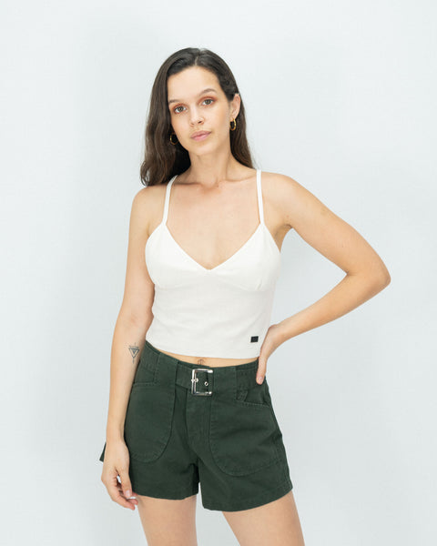 Cropped Waffer Top - White