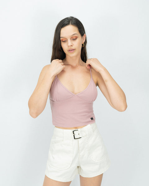 Cropped Waffer Top - Rosewood