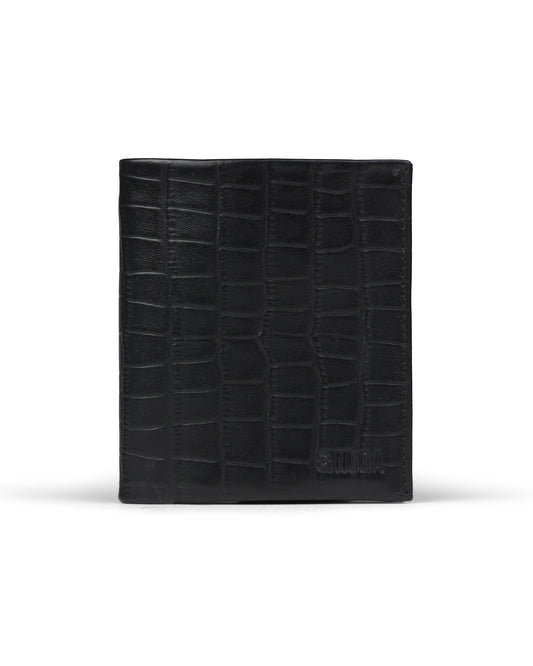 Slim Leather Wallet - Negro Cocodrilo/Negro