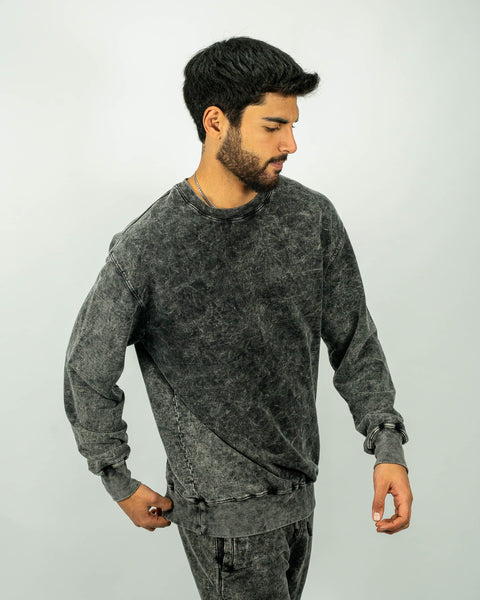 Essential Washed Sweater - Negro