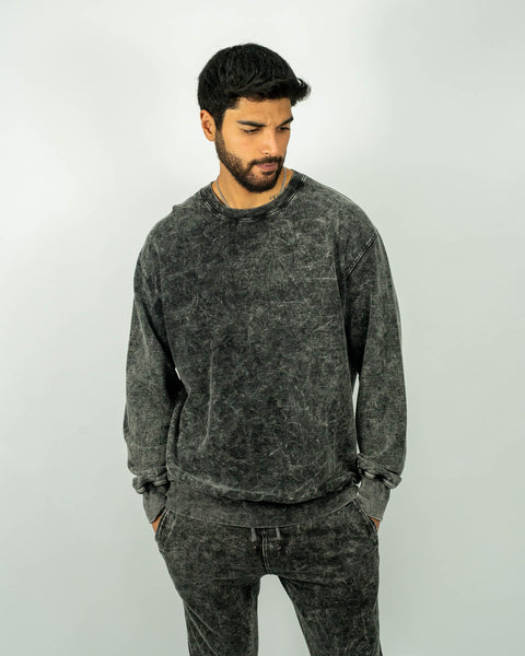 Essential Washed Sweater - Negro