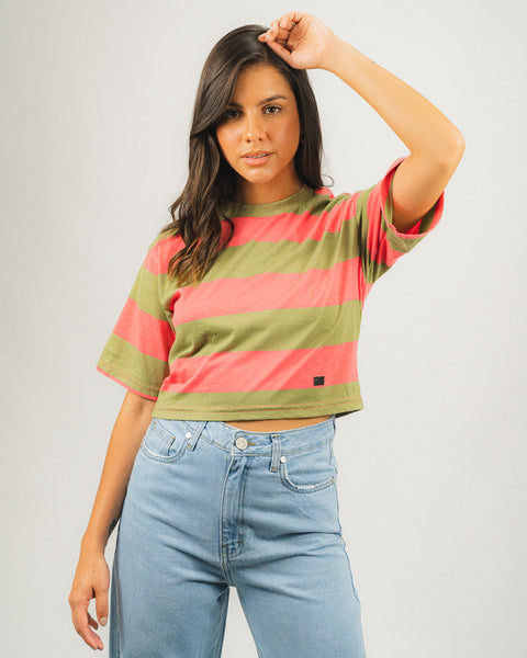 Oversized Ibiza Women's Tee - Coral Stripes