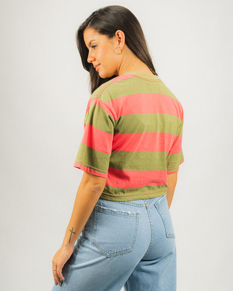 Oversized Ibiza Women's Tee - Coral Stripes